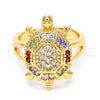 Oro Laminado Multi Stone Ring, Gold Filled Style Turtle Design, with Multicolor Cubic Zirconia, Polished, Golden Finish, 01.210.0063.1.09 (Size 9)