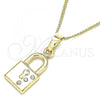 Oro Laminado Pendant Necklace, Gold Filled Style Lock Design, with White Crystal, Polished, Golden Finish, 04.213.0211.20