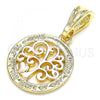 Oro Laminado Fancy Pendant, Gold Filled Style Tree and Heart Design, Polished, Tricolor, 05.351.0078.1