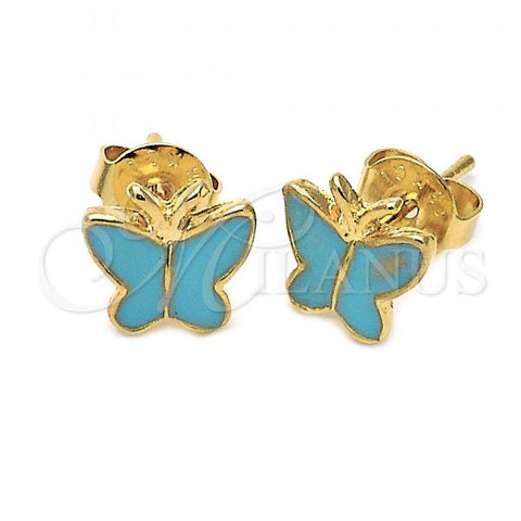 Oro Laminado Stud Earring, Gold Filled Style Butterfly Design, Turquoise Enamel Finish, Golden Finish, 5.126.069 *PROMO*