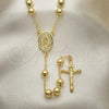Oro Laminado Medium Rosary, Gold Filled Style Guadalupe and Crucifix Design, Polished, Golden Finish, 09.213.0042.26