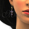 Oro Laminado Necklace and Earring, Gold Filled Style Teardrop and Leaf Design, with Amethyst and White Cubic Zirconia, Polished, Golden Finish, 06.236.0003.1