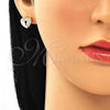 Oro Laminado Stud Earring, Gold Filled Style Heart Design, with White Micro Pave, Polished, Golden Finish, 02.210.0416