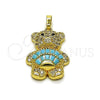 Oro Laminado Fancy Pendant, Gold Filled Style Teddy Bear and Baguette Design, with Turquoise Cubic Zirconia and White Micro Pave, Polished, Golden Finish, 05.284.0020.2