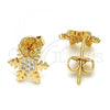 Oro Laminado Stud Earring, Gold Filled Style with White Micro Pave, Polished, Golden Finish, 02.156.0311