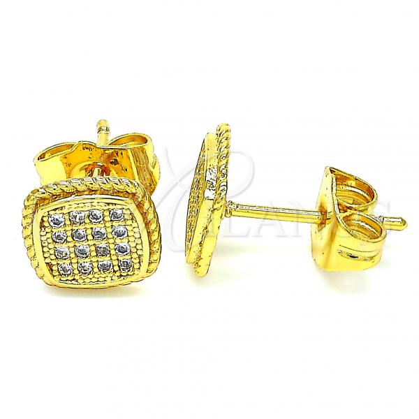 Oro Laminado Stud Earring, Gold Filled Style with White Cubic Zirconia, Polished, Golden Finish, 02.344.0047