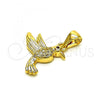 Oro Laminado Fancy Pendant, Gold Filled Style Bird Design, with White and Ruby Micro Pave, Polished, Golden Finish, 05.342.0161