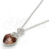 Rhodium Plated Pendant Necklace, Heart Design, with Copper and Aurore Boreale Swarovski Crystals, Polished, Rhodium Finish, 04.239.0044.7.18