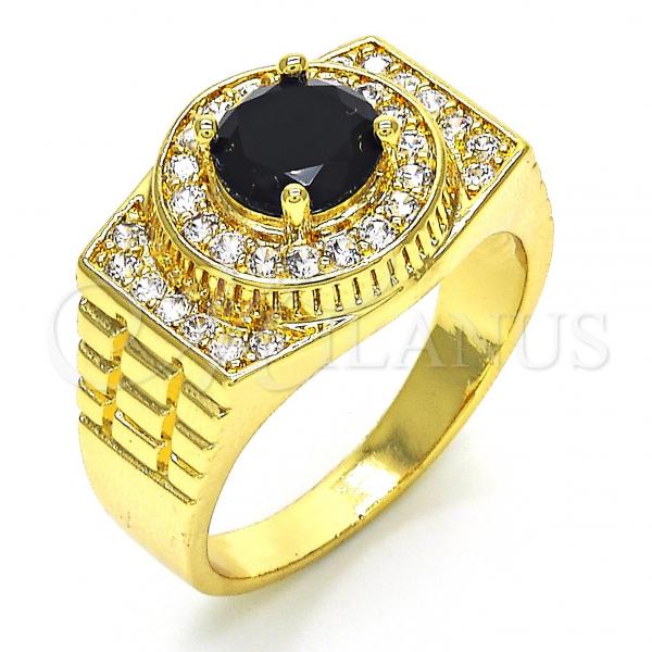 Oro Laminado Mens Ring, Gold Filled Style with Black and White Cubic Zirconia, Polished, Golden Finish, 01.266.0001.2.11 (Size 11)