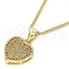 Oro Laminado Pendant Necklace, Gold Filled Style Heart Design, with Garnet Micro Pave, Polished, Golden Finish, 04.156.0327.2.20