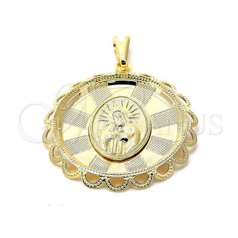 Oro Laminado Religious Pendant, Gold Filled Style Guadalupe Design, Matte Finish, Golden Finish, 05.09.0034