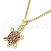 Oro Laminado Pendant Necklace, Gold Filled Style Turtle Design, with Garnet Micro Pave, Polished, Golden Finish, 04.344.0029.1.20