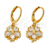 Oro Laminado Dangle Earring, Gold Filled Style Flower and Star Design, with White Cubic Zirconia, Polished, Golden Finish, 02.217.0056