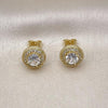 Oro Laminado Stud Earring, Gold Filled Style Cluster Design, with White Cubic Zirconia, Polished, Golden Finish, 02.411.0059