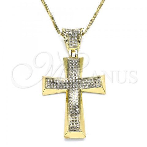 Oro Laminado Pendant Necklace, Gold Filled Style Cross Design, with White Micro Pave, Polished, Golden Finish, 04.156.0228.18