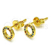 Oro Laminado Stud Earring, Gold Filled Style with Multicolor Micro Pave, Polished, Golden Finish, 02.341.0010