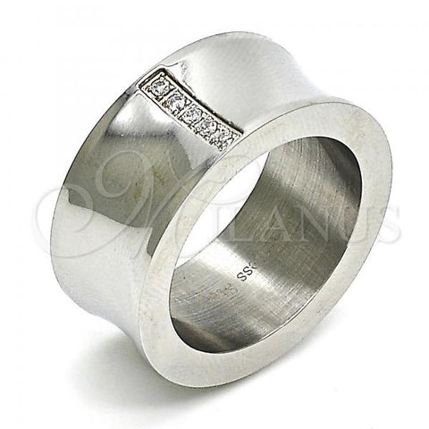 Stainless Steel Mens Ring, with White Cubic Zirconia, Polished, Steel Finish, 01.328.0005.12 (Size 12)
