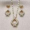 Oro Laminado Earring and Pendant Adult Set, Gold Filled Style with White Micro Pave, Polished, Golden Finish, 10.196.0165