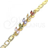 Oro Laminado Fancy Bracelet, Gold Filled Style Leaf Design, with Multicolor Cubic Zirconia, Polished, Golden Finish, 03.63.2128.2.08