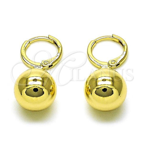 Oro Laminado Dangle Earring, Gold Filled Style Ball Design, Polished, Golden Finish, 02.213.0604