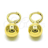 Oro Laminado Dangle Earring, Gold Filled Style Ball Design, Polished, Golden Finish, 02.213.0604