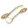 Oro Laminado Long Earring, Gold Filled Style with White Cubic Zirconia, Polished, Golden Finish, 02.210.0182