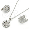 Sterling Silver Earring and Pendant Adult Set, with White Cubic Zirconia, Polished, Rhodium Finish, 10.175.0045