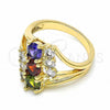 Oro Laminado Multi Stone Ring, Gold Filled Style with Multicolor Cubic Zirconia, Polished, Golden Finish, 01.365.0013.09 (Size 9)