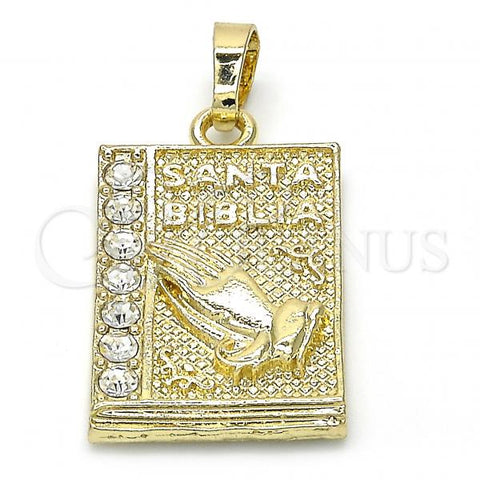 Oro Laminado Religious Pendant, Gold Filled Style with White Crystal, Polished, Golden Finish, 05.213.0026