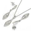 Sterling Silver Earring and Pendant Adult Set, with White Micro Pave, Polished, Rhodium Finish, 10.337.0001