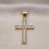 Oro Laminado Religious Pendant, Gold Filled Style Cross Design, with White Cubic Zirconia, Polished, Golden Finish, 05.342.0061