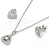 Sterling Silver Earring and Pendant Adult Set, with White Cubic Zirconia and White Micro Pave, Polished, Rhodium Finish, 10.174.0221