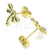 Oro Laminado Stud Earring, Gold Filled Style Dragon-Fly Design, with Sapphire Blue Micro Pave, Polished, Golden Finish, 02.156.0396.2