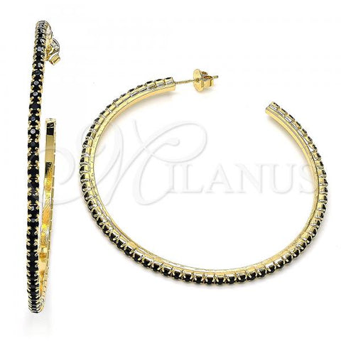 Oro Laminado Stud Earring, Gold Filled Style with Black Crystal, Polished, Golden Finish, 02.122.0118.4.55