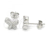 Sterling Silver Stud Earring, Butterfly Design, with White Cubic Zirconia, Polished, Rhodium Finish, 02.336.0004