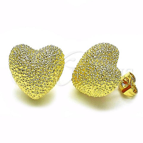 Oro Laminado Stud Earring, Gold Filled Style Heart Design, Matte Finish, Golden Finish, 02.195.0276