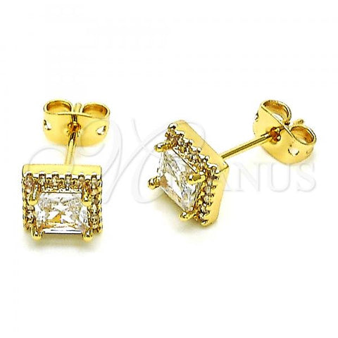 Oro Laminado Stud Earring, Gold Filled Style Cluster Design, with White Cubic Zirconia and White Micro Pave, Polished, Golden Finish, 02.342.0103.1