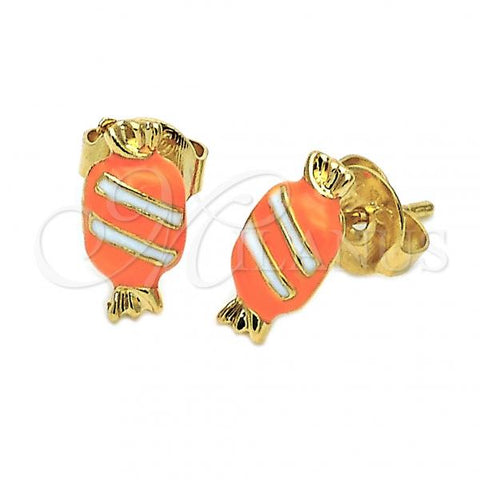 Oro Laminado Stud Earring, Gold Filled Style Candy Design, Orange Enamel Finish, Golden Finish, 5.126.098.3 *PROMO*