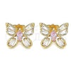 Oro Laminado Stud Earring, Gold Filled Style Butterfly Design, with Pink and White Cubic Zirconia, Polished, Golden Finish, 02.387.0036.1