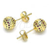 Oro Laminado Stud Earring, Gold Filled Style Ball Design, with Ruby Micro Pave, Polished, Golden Finish, 02.156.0385.2