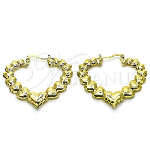 Oro Laminado Large Hoop, Gold Filled Style Heart Design, Polished, Golden Finish, 02.170.0430.50