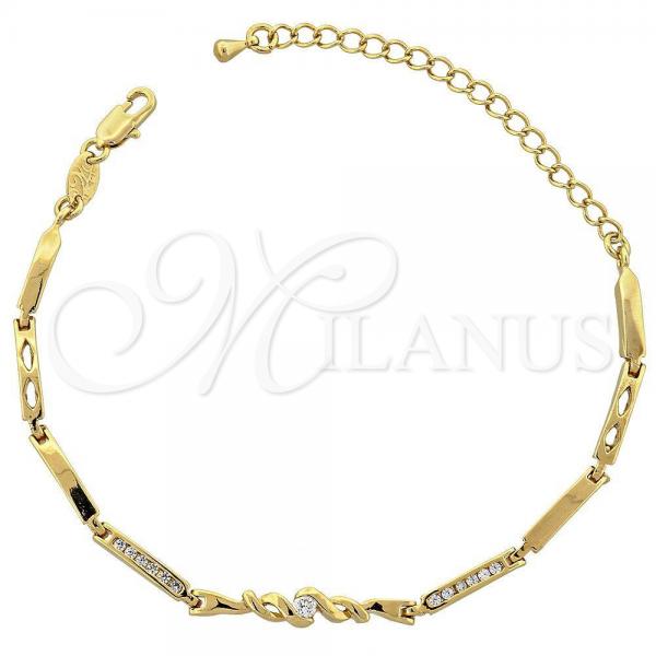 Oro Laminado Fancy Bracelet, Gold Filled Style with White Cubic Zirconia, Polished, Golden Finish, 5.030.007