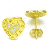 Sterling Silver Stud Earring, Heart and Love Design, with White Micro Pave, Polished, Golden Finish, 02.336.0111.2