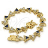 Oro Laminado Tennis Bracelet, Gold Filled Style with Sapphire Blue and White Cubic Zirconia, Polished, Golden Finish, 03.210.0074.4.08