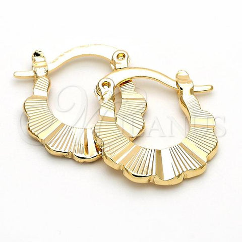 Oro Laminado Small Hoop, Gold Filled Style Flower Design, Diamond Cutting Finish, Golden Finish, 5.146.025