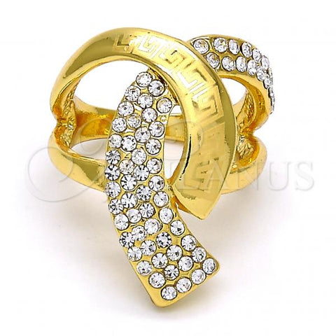 Oro Laminado Multi Stone Ring, Gold Filled Style Greek Key Design, with White Crystal, Polished, Golden Finish, 01.241.0052.09 (Size 9)