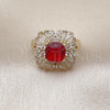 Oro Laminado Multi Stone Ring, Gold Filled Style Cluster and Baguette Design, with Garnet and White Cubic Zirconia, Polished, Golden Finish, 01.196.0042.1