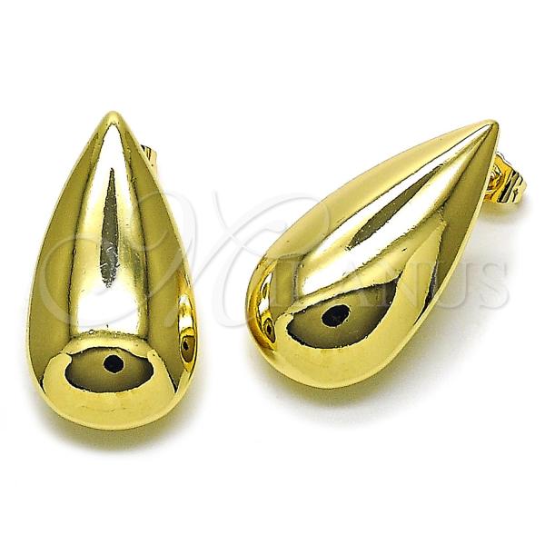 Oro Laminado Stud Earring, Gold Filled Style Teardrop and Hollow Design, Polished, Golden Finish, 02.428.0032