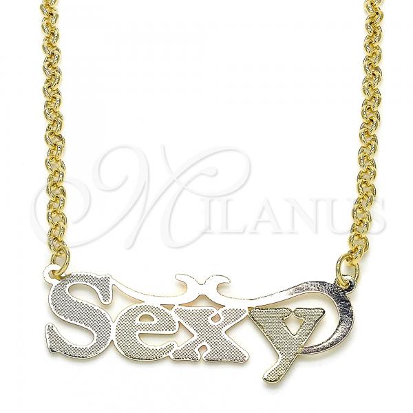 Oro Laminado Pendant Necklace, Gold Filled Style Nameplate Design, Polished, Tricolor, 04.63.1389.1.18