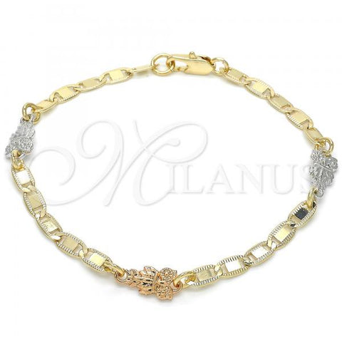 Oro Laminado Fancy Bracelet, Gold Filled Style Owl Design, Polished, Tricolor, 03.63.1958.1.08